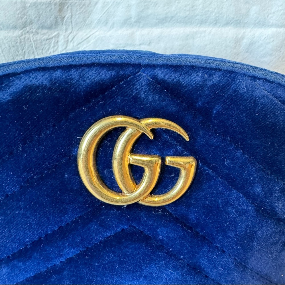 🔴SOLD🔴GUCCI Velvet Matelasse GG Marmont Belt Bag 85 34 Cobalt Blue - Picture 4 of 17